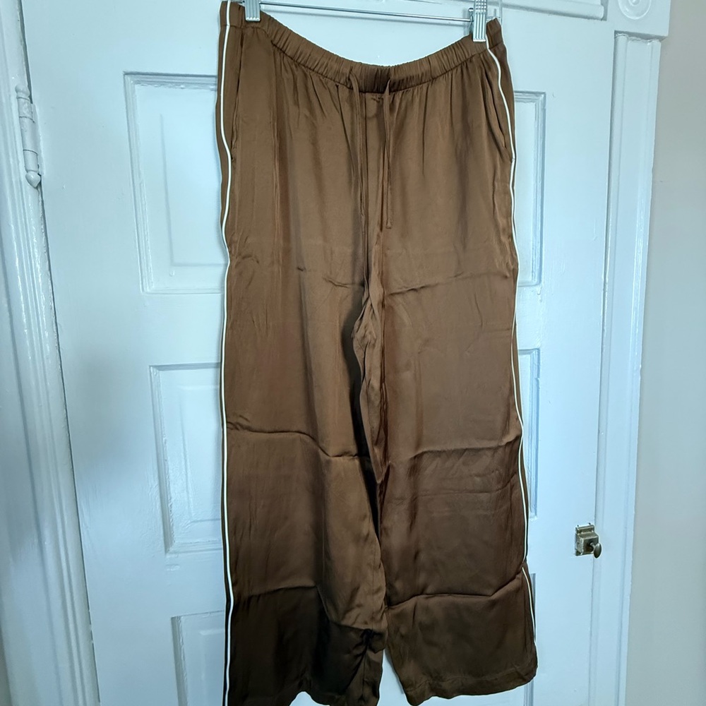 Olive Green Wide-Leg Track Pants with Contrast Side Stripe